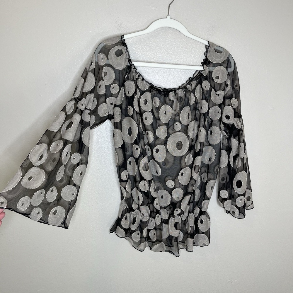 Women Blouse Sheer Boho Witchy Whimsigoth Y2K See Through Festival Relax Polka D